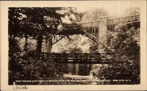 Ak New City New York USA, Foot bridge, Adolph Zukor's Estate