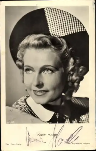 Ak Schauspieler Karin Hardt, Portrait mit Hut, Autogramm
