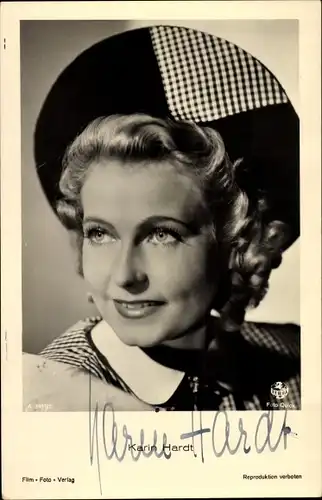 Ak Schauspieler Karin Hardt, Portrait mit Hut, Autogramm
