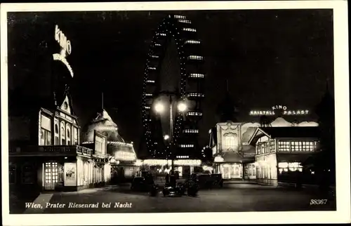 Ak Wien 2. Leopoldstadt, Prater Riesenrad bei Nacht