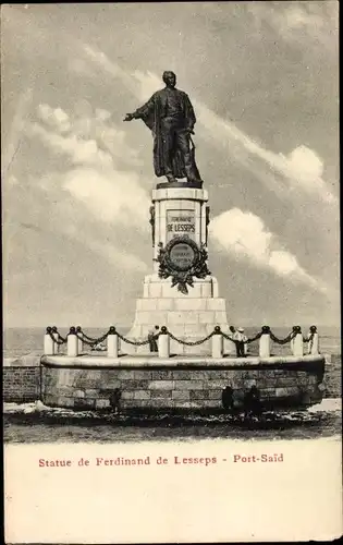 Ak Port Said Ägypten, Statue de Ferdinand de Lesseps, Denkmal
