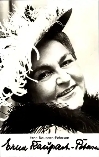 Ak Schauspielerin Erna Raupach-Petersen, Portrait mit Hut, Autogramm