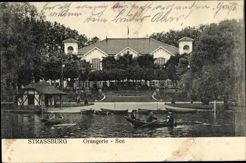 Ak Strasbourg Straßburg Elsass Bas Rhin, Orangerie, See