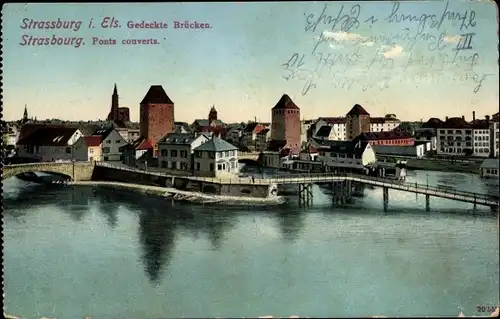 Ak Strasbourg Straßburg Elsass Bas Rhin, Gedeckte Brücken