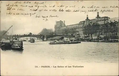 Ak Paris I Louvre, La Seine et les Tuileries