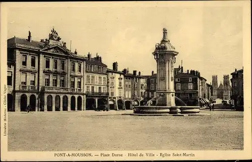 Ak Pont à Mousson Mussenbrück Lothringen Meurthe et Moselle, Place Duroc, Eglise S. Martin