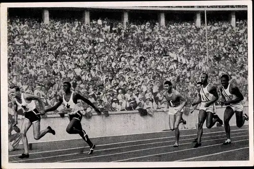 Sammelbild Olympia 1936, 4x100m Staffellauf, Jesse Owens, Metcalfe