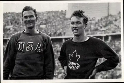 Sammelbild Olympia 1936, Hürdenläufer Glen Hardin und John Loaring