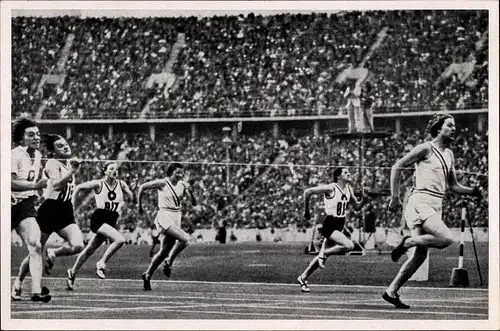 Sammelbild Olympia 1936, 100m Lauf, Helen Stephens, Käthe Kraus, Stella Walasiewics