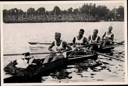 Sammelbild Olympia 1936, Ruderer im Vierer, Eckstein, Rom, Karl, Menne