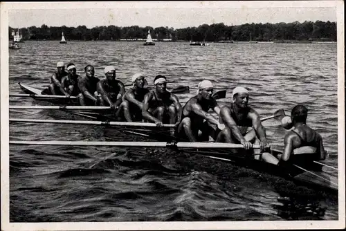 Sammelbild Olympia 1936, Italienische Ruderer beim Training im Achter