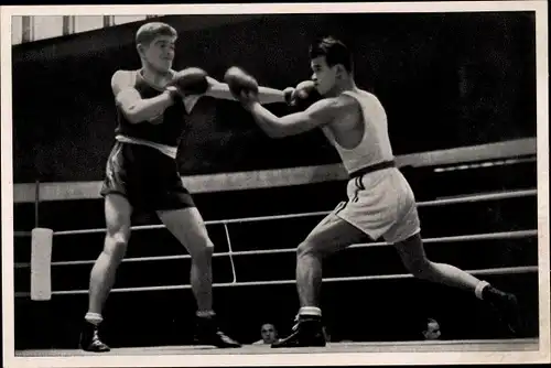 Sammelbild Olympia 1936, Boxkampf Harangi, Padilla, Leichtgewicht