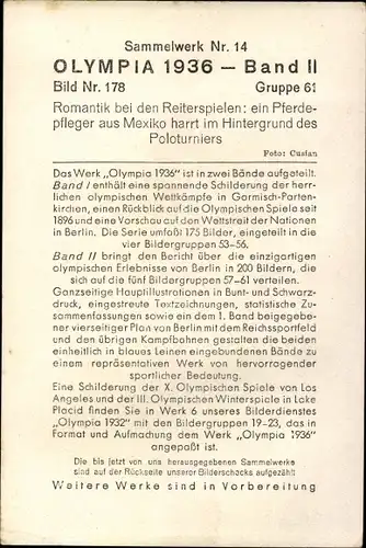 Sammelbild Olympia 1936, Mexikanischer Pferdepfleger beim Poloturnier