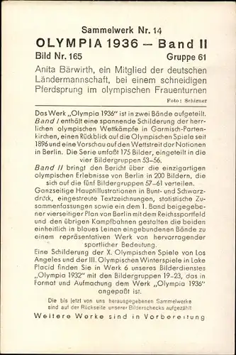 Sammelbild Olympia 1936, Turnerin Anita Bärwirth am Pferd