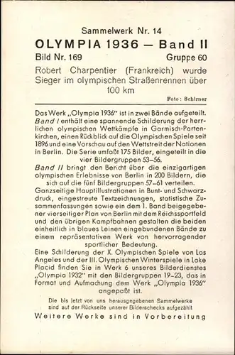 Sammelbild Olympia 1936, Radrennfahrer Robert Charpentier