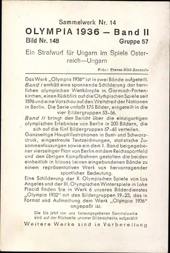 Sammelbild Olympia 1936, Handballspiel Österreich gegen Ungarn