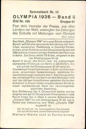 Sammelbild Olympia 1936, Journalisten im Stadion