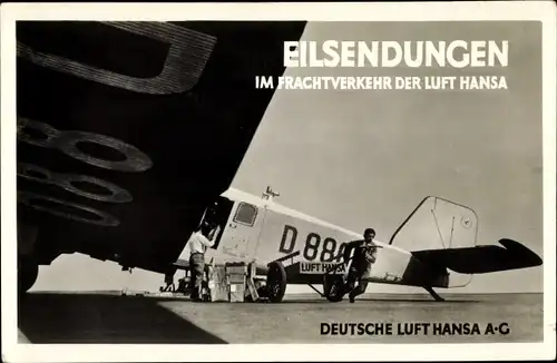 Ak Deutsche Luft Hansa AG, Eilsendungen im Frachtverkehr, Transportflugzeug D-88..