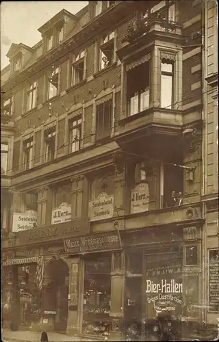 Foto Ak Berlin Prenzlauer Berg, Geschäftshaus Lychener Str., Bierhallen, Wasch- u. Wringmaschinen