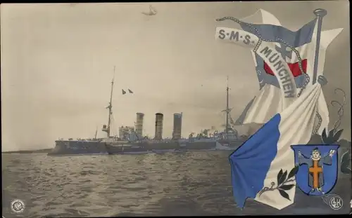 Ak Deutsches Kriegsschiff SMS München, Münchner Kindl, NPG, Gustav Liersch