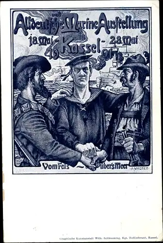 Künstler Ak Wagner, A., Alldeutsche Marine Ausstellung Kassel 1901, Marine Soldat, Jäger, Kreuzer