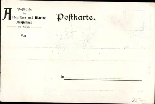 Künstler Ak Wagner, A., Alldeutsche Marine Ausstellung Kassel 1901, Marine Soldat, Jäger, Kreuzer
