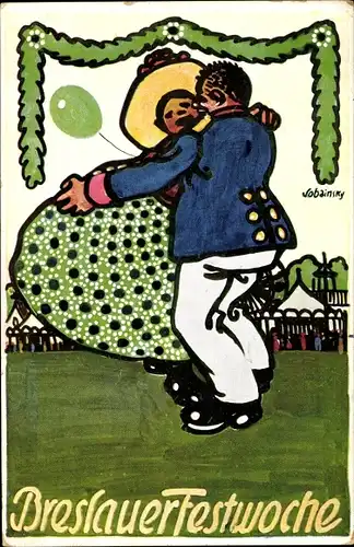Künstler Ak Sobainsky, Wrocław Breslau Schlesien, Breslauer Festwoche 1909, Tanzpaar