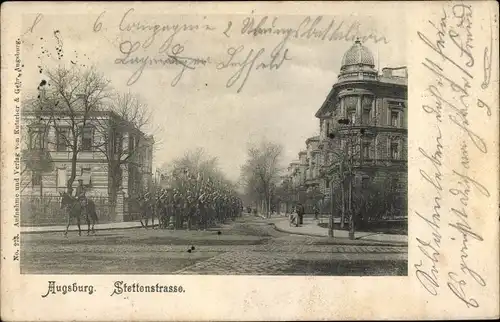 Ak Augsburg in Schwaben, Stettenstraße, Kavallerie im Kaiserreich
