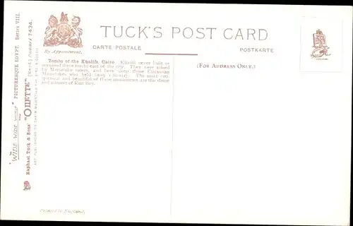 Künstler Ak Cairo Kairo Ägypten, Tombs of the Khalifs, Tuck Series VIII No 7434