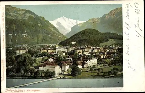 Ak Interlaken Kanton Bern Schweiz, Totalansicht mit der Jungfrau