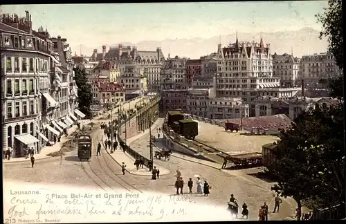 Ak Lausanne Kt. Waadt Schweiz, Place Bel Air et Grand Pont