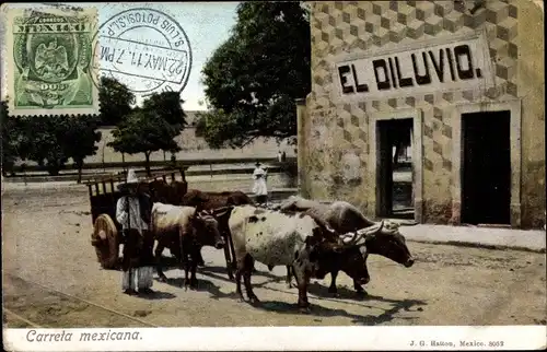 Ak Mexiko, Carreta mexicana, Fuhrwerk, Rind