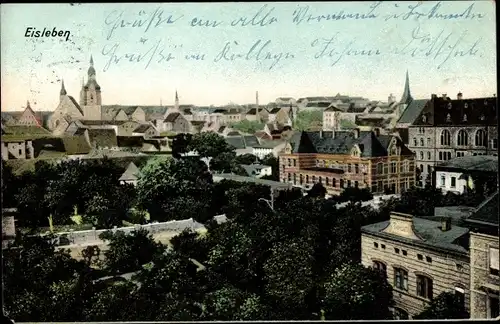 Ak Lutherstadt Eisleben in Sachsen Anhalt, Panorama von der Ortschaft