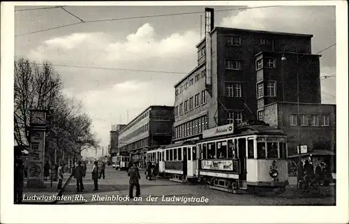 Ak Ludwigshafen am Rhein, Rheinblock an der Ludwigstraße, Straßenbahn 254