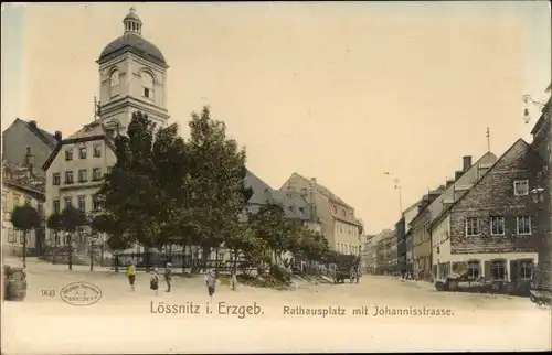 Ak Lößnitz Lössnitz im Erzgebirge, Rathausplatz mit Johannisstraße