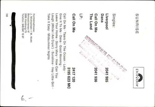 Ak Musikgruppe Sunrise, Portrait, Autogramm