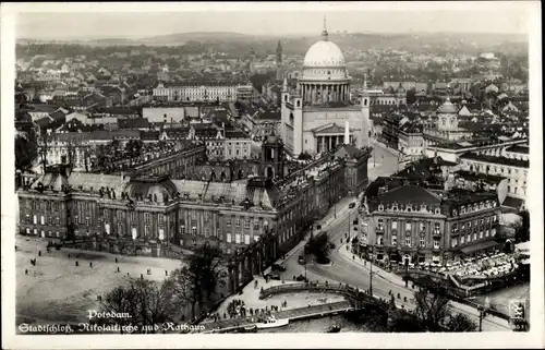 Ak Potsdam in Brandenburg, Nikolaikirche, Rathaus, Vogelschau
