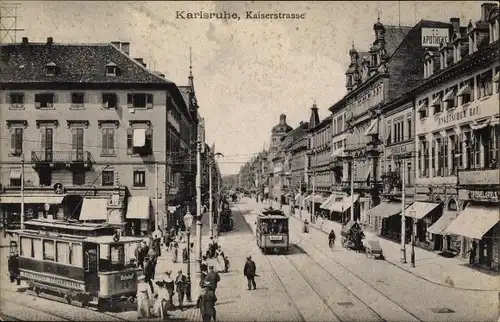 Ak Karlsruhe in Baden, Kaiserstraße, Straßenbahnen