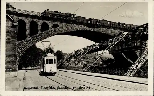 Ak Elberfeld Wuppertal, Sonnborner Brücke, Straßenbahn