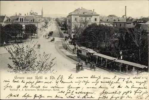 Ak Kehl am Rhein, Straßenpartie, Straßenbahn