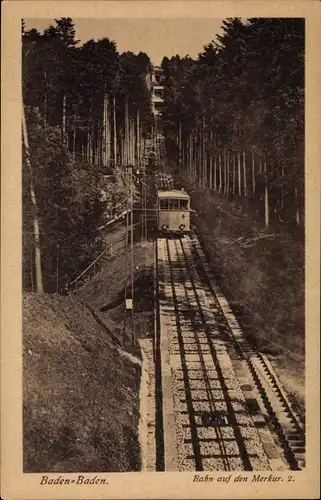Ak Baden Baden am Schwarzwald, Bahn auf den Merkur, Bergbahn