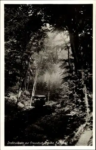 Ak Karlovy Vary Karlsbad Stadt, Drahtseilbahn zur Freundschaftshöhe