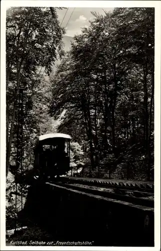 Ak Karlovy Vary Karlsbad Stadt, Seilbahn zur Feundschaftshöhe, Standseilbahn