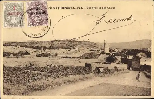 Ak Fès Fez Marokko, Vue prise de Bab Chleuh