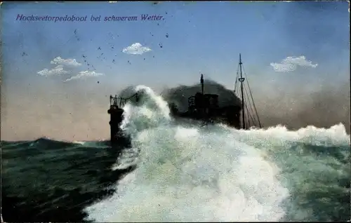 Ak Deutsches Kriegsschiff, Hochseetorpedoboot bei schwerem Wetter, Kaiserliche Marine