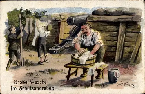 Künstler Ak Hoffmann, Ad., Große Wäsche im Schützengraben