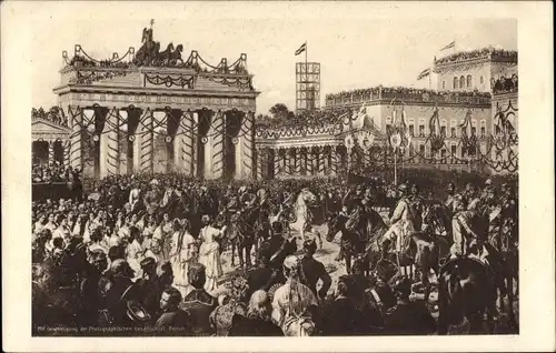 Künstler Ak Camphausen, Berlin Mitte, Einzug der Truppen, Brandenburger Tor, Rotes Kreuz