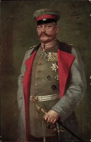 Künstler Ak Generalfeldmarschall Paul von Hindenburg, Portrait, Orden