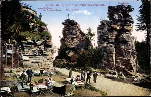 Ak Ehrenfriedersdorf Erzgebirge, Greifenstein Berghaus, Aussichtsfelsen, Gemsenfelsen, Kreuzfelsen