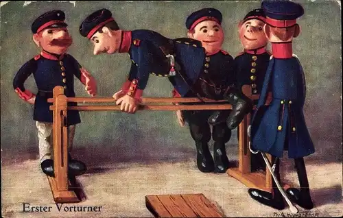 Künstler Ak Hildebrandt, Fritz, Erster Vorturner, Deutsche Soldaten in Uniformen